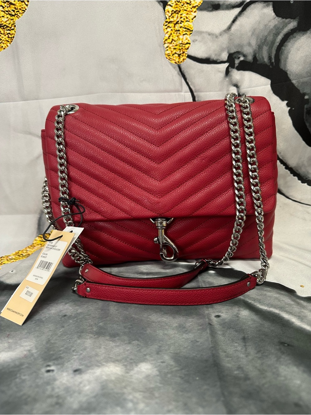 Rebecca Minkoff Red Quilted Chevron Chain Shoulder Bag